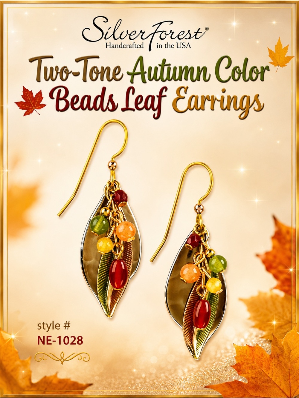 Silver Forest Two-Tone Autumn Color Beads Leaf Earrings 🍂